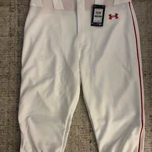 Under Armour White Baseball Pants with Red Piping